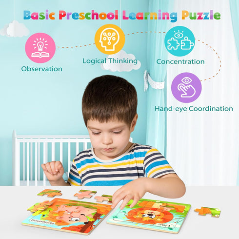 Wooden Puzzles for Toddlers - 8 PACK Animal Jigsaw Puzzles for Kids 3-5, 9 Pieces Educational Learning Toys