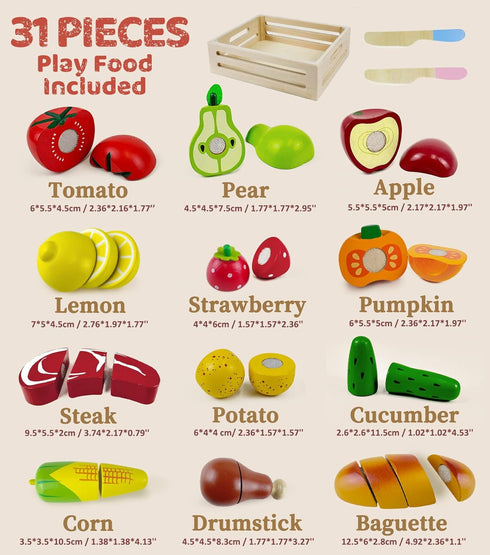 Sets Set Beberolen Wooden Play Food for Kids Kitchen Toddlers Wood Toys Cutting Fruit Pretend Food Play Kitchen