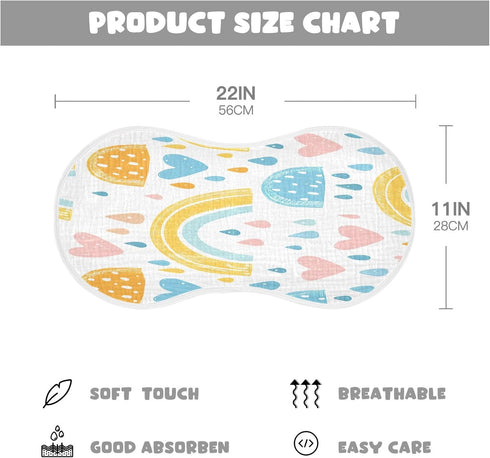 YETTASBIN Cartoon Rainbow Muslin Baby Burp Cloth, Super Soft Absorbent Cotton Burp Rag Baby Bibs Feeding Cloth