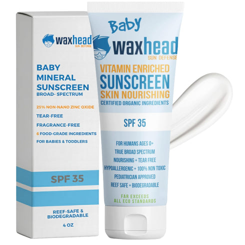 Waxhead Baby Sunscreen SPF 35, 25% Non-Nano Zinc Oxide Mineral Sunscreen for