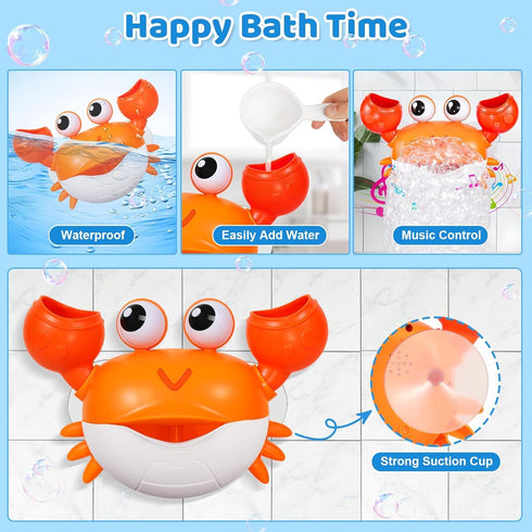 1-3 6-12 12-18 1st Gigilli Crab Baby Bath Toys, Rechargeable Bath Bubble Machine for Toddler, Automatic Shower Bathtub