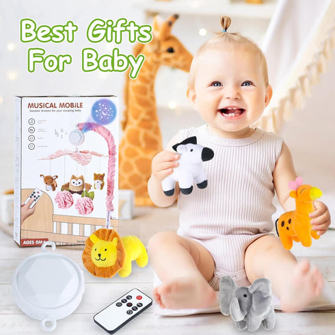 Baby Crib Mobile with Music and Lights, Mobile for Crib with Remote Control, Rotation, Starlight Projection, Crib Toys