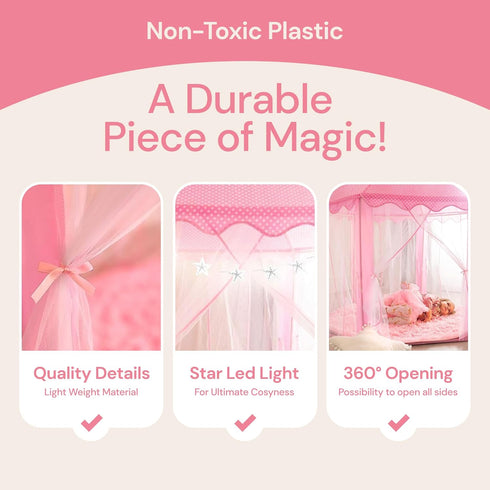 Princess Tent for Kids - 55" X 53" with LED Star Lights, Toddler Playhouse, Princess Castle Toys
