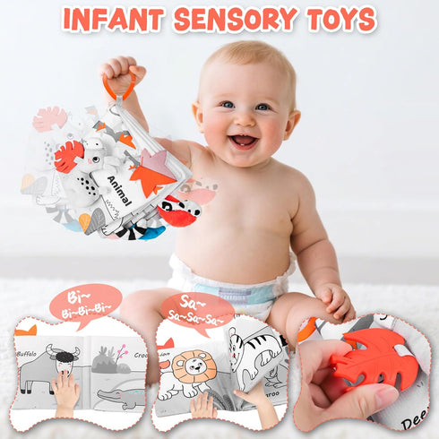 Odeepstar 0-12 Baby Book Months, Crinkle Cloth Book with Rattle & Touch and Feel Sensory Toys, Soft Teether