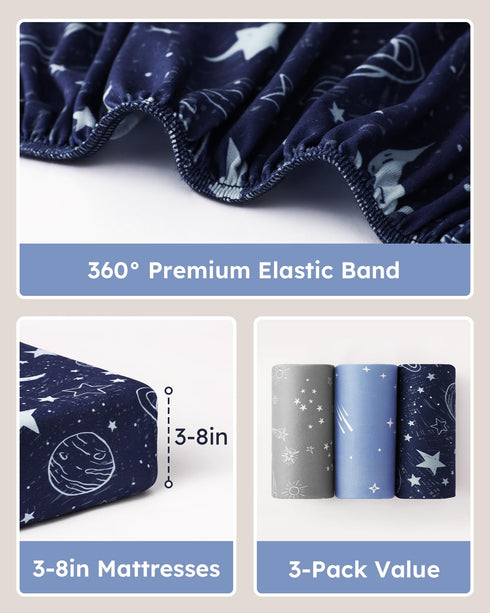 28x52x8in 3 Pack Unnivoll Baby Crib Sheets for Boys Girls, Fitted Crib Sheet Neutral for Standard Crib and Toddler
