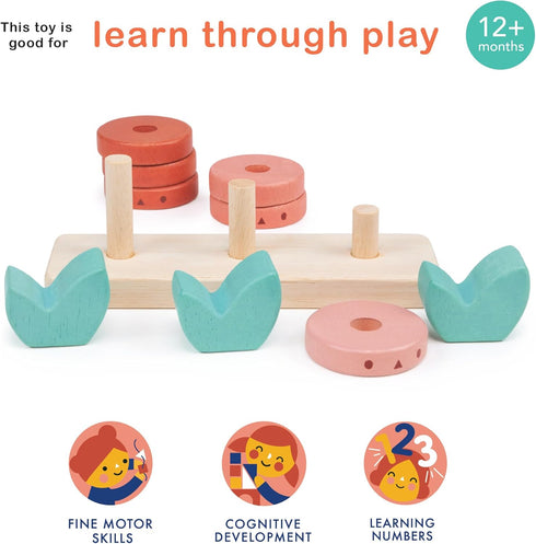 Counting Vegetables - 10pcs Stacking Wooden Ring Set for Toddler Educational Toy to Boost Fine Motor Skills Age 12M+