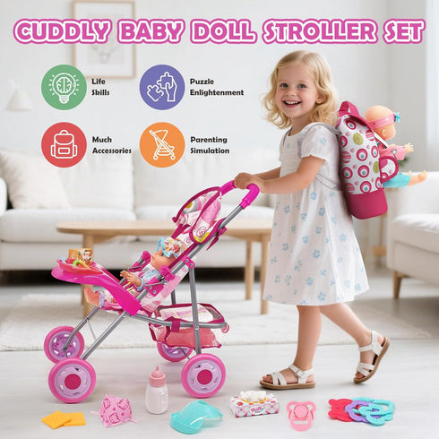 Set 12.5" Backpack 21 2 Sets Set Baby Doll Stroller with Doll, Baby Dining Table, with Carrier, PCS Baby Doll