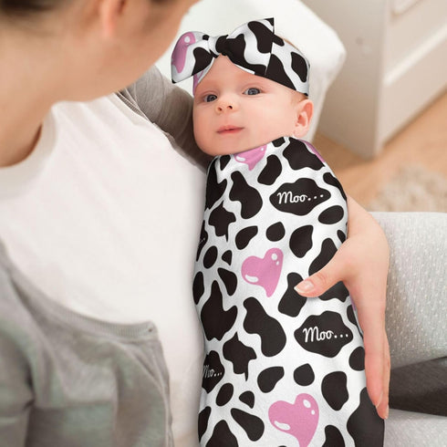 Osvbs Set Cow Print Pink Heart Baby Stuff Swaddle Blanket Wrap Baby Newborn Blanket Soft Sleep Sack Stretchy