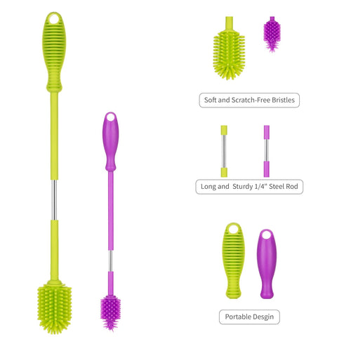 2 Set, A2S A-Brush Silicone Bottle Cleaner Brush, Piece Flexible, Long Handle - Water Bottle Cleaner, Baby Bottle