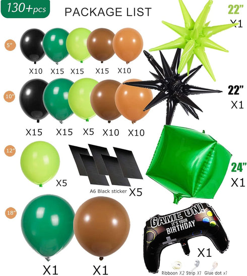 Video Game Balloon Garland Kit 135pcs, Green and Black Controller Balloon Arch for Boy Gaming Birthday Party Decorations