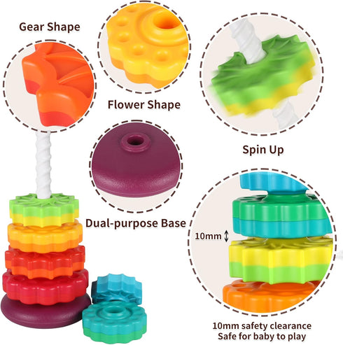 Spinning Toy, Rainbow Stacking Toys for Toddlers 1-3, Ring Stacker Baby Toys, Montessori Autism Sensory Toy