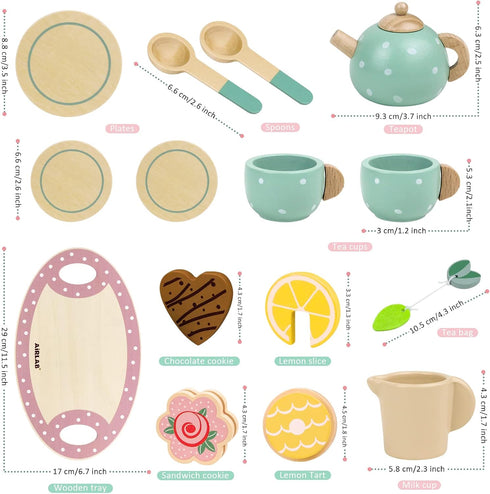 Set 3 4 5 Wooden Tea for Little Girls Play Food Pretend Play Kitchen Accessories for Years Old Girls and Boys Toddler