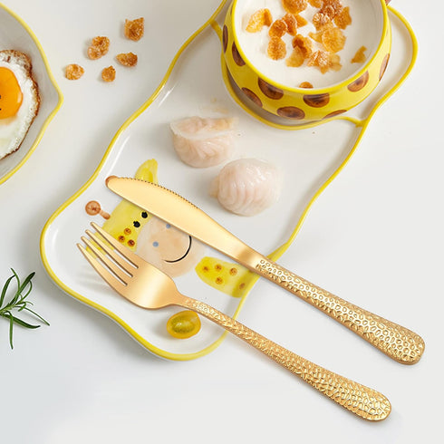 LIANYU 12-Piece Kids Gold Silverware Set, Stainless Steel Toddler Utensils, Dishwasher Safe Cutlery Set