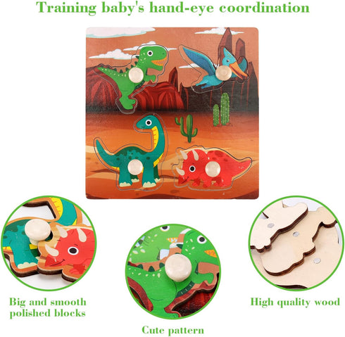 Set of 4 Wooden Peg Puzzles for Toddlers 1-3, Educational Preschool Toy for Ages 2-4, Ideal Gift for Boys and Girls