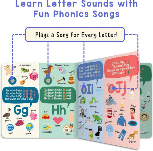 26 3 2+ LEARNING BUGS Phonics Songs Book, Letter Sound Songs, Preschool & Kindergarten Learn to Read for Year olds