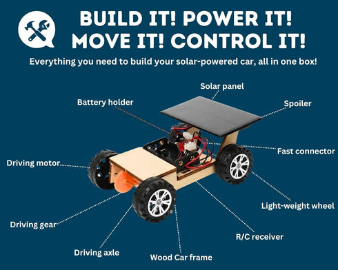 V300, 8-12 Solar-Powered Car Wooden STEM Kit with Wireless Remote Control for Boys and Girls, Hybrid Powered by Solar