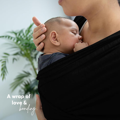 ELDOMA (7-35 lbs 3-15kg) Black Baby Wrap Carrier - Lightweight, Breathable Baby Sling, Hands Free Baby Carrier Sling