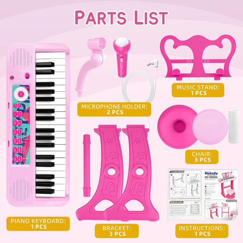 Amy&Benton 37 Keys Piano Toy for Girls 3-7, Birthday Gift with Stood, Pink Music Keyboard