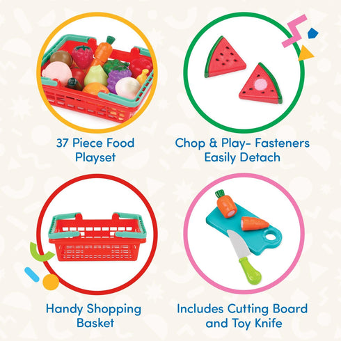2+ Battat Play Food Toy for Kids Cooking Chef Role Play Toys Pretend Farmers Market Produce Basket Toddler Pretend