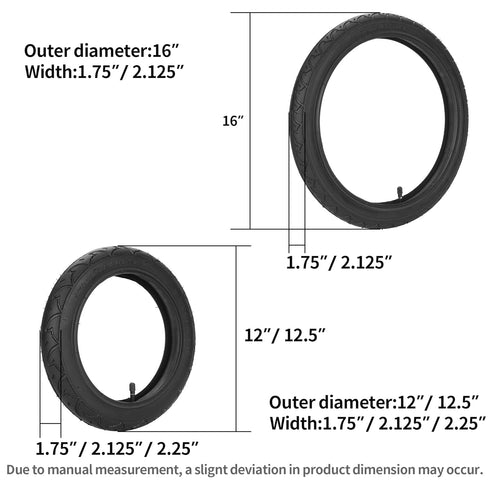 RUTU Front 12.5x1.75/2.125/2.25 & Rear 16x1.75/2.125 (2 Set) Tire and Tube for BoB Revolution SE/Pro/Flex