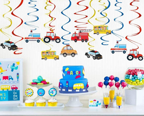 Transportation Party Hanging Swirl Decorations - 30Ct Cars Theme Happy Birthday Banner Garland for Baby Shower Party