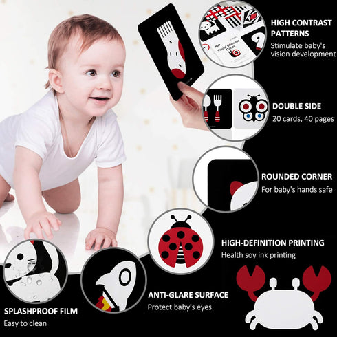 beiens High Contrast Baby Flashcards, 20 PCs Educational Infants Gift for Newborn Brain Development (3-6 Months)