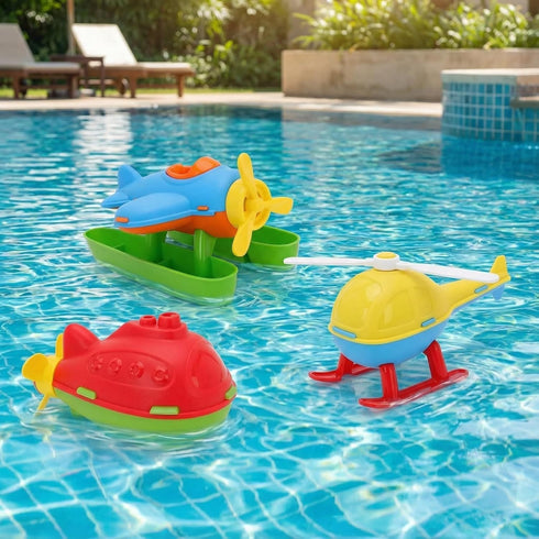 Toyland Pack 3 18 of Floating Water, Bathtub, and Pool Toys for Kids Months Plus - Helicopter, Submarine & Seaplane