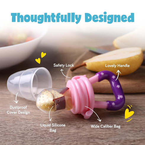 Frozen 6-12 Baby Fruit Feeder, Teething Pacifier for Fruits, Veggies, or Milk, Food-Grade Silicone Teethers for Babies
