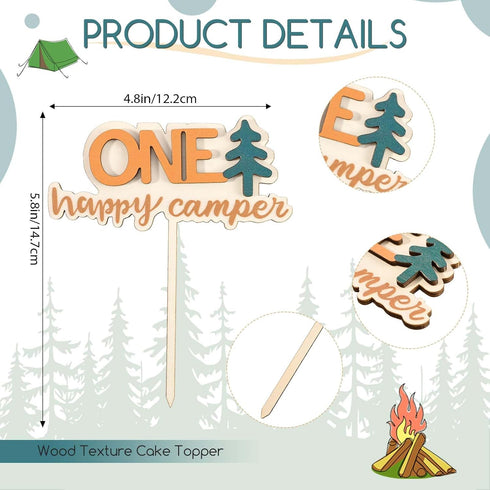 1st One Happy Camper Highchair Banner Adventure Camping Theme Birthday Banner Crown Cake Topper Highchair Photo Prop