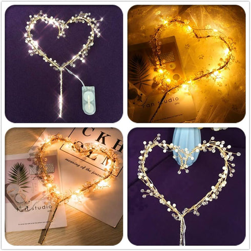 Wedding Cake Toppers Love Heart Pearl Cake Toppers with LED Light for Birthday Wedding Engagement Decorations