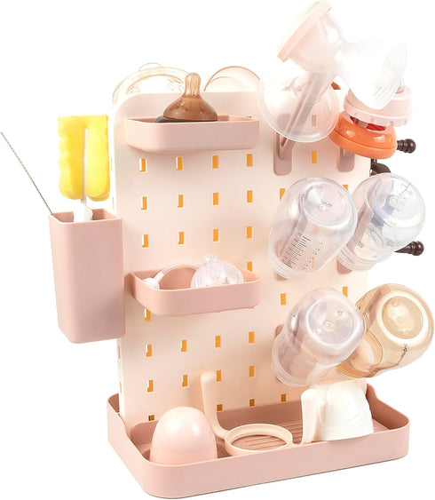 AKS B2C Baby Bottle Drying Rack Space Saving Countertop Vertical Rack with Brushes Holder