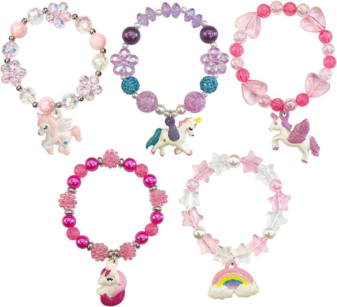 5pcs Little Girl Bracelet, Kids Unicorn Bracelets for Toddlers Teens, Charm Bracelet Gift Box