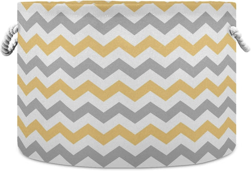 visesunny Grey and Yellow Plaid Chevron Collapsible Basket Storage Bin with Durable Cotton Handles, Home Organizer for