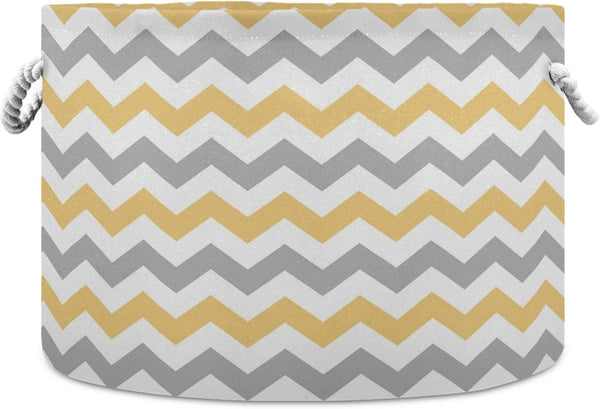 visesunny Grey and Yellow Plaid Chevron Collapsible Basket Storage Bin with Durable Cotton Handles, Home Organizer for