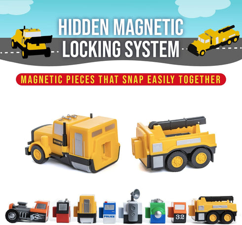 1-3, Set 3 Popular Playthings Magnetic Vehicles for Toddlers Mix or Match Car Toys, of Gift for Kids - Construction