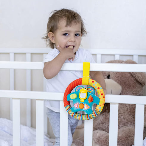 KiddoLab Steering Wheel Toy with Music, Lights, Sounds & Flip Up Mirror for Crib & Stroller