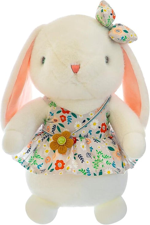 Soft and Cute Plush Rabbit, Small Flower Skirt Wearing Bow Rabbit Toys, Washable Stuffed Animal Rabbit for Children's