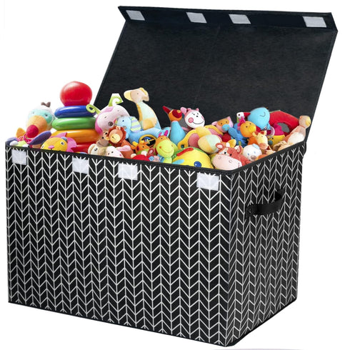 Large Toy Box Chest for Kids, Black Storage Organizer Bins with Lid for Living Room, Nursery, Bedroom, Playroom