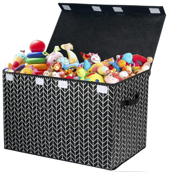 Large Toy Box Chest for Kids, Black Storage Organizer Bins with Lid for Living Room, Nursery, Bedroom, Playroom