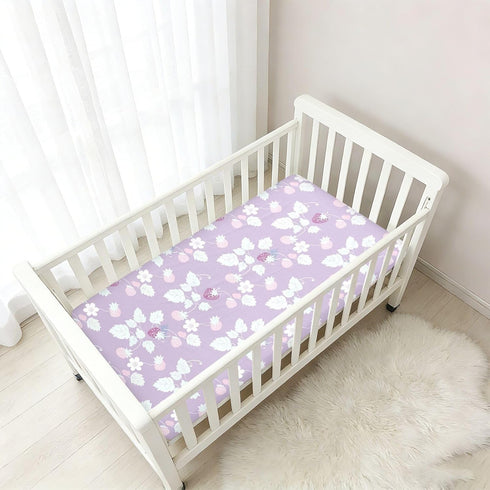 miaozhen 1 Pack 52x28 Cotton Baby Crib Sheets Comfy Breathable Slow Style Strawberry Lavender Crib Mattress Sheet