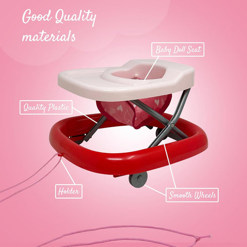 Baby Doll Set with 12” Fake Baby & Foldable Pull Along Walker, Soft Doll Accessories for Toddlers 3+