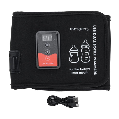 Hamwesh Baby Bottle Warmer, USB Powered Dual Bottle Design LCD Display Adjustable Temperature Portable Warmer, Milk Bag