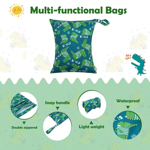 3pcs 3L-ZM16A ALVABABY Cloth Diaper Wet Dry Bags Waterproof Reusable with Two Zippered Pockets Travel Beach Pool