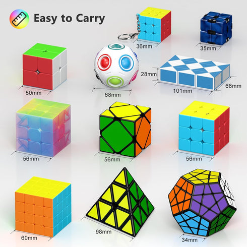 11 Pack Set 2x2 3x3 4x4 Pack Vdealen Speed Cube Puzzle Cube Bundle Fidget Ball Pyramid Dodecahedron Skewb Snake