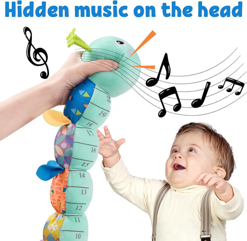 Baby Musical Caterpillar Toy - Stuffed Animal with Ruler Design and Ring Bell for Newborns 0-12 Months (Blue)