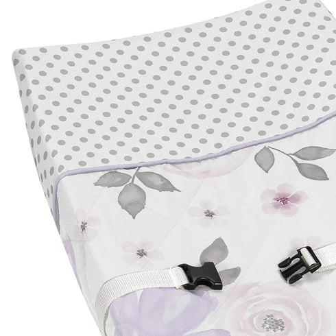 Sweet Jojo Designs Lavender Purple, Pink, Grey and White Changing Pad Cover for Watercolor Floral Collection - Rose
