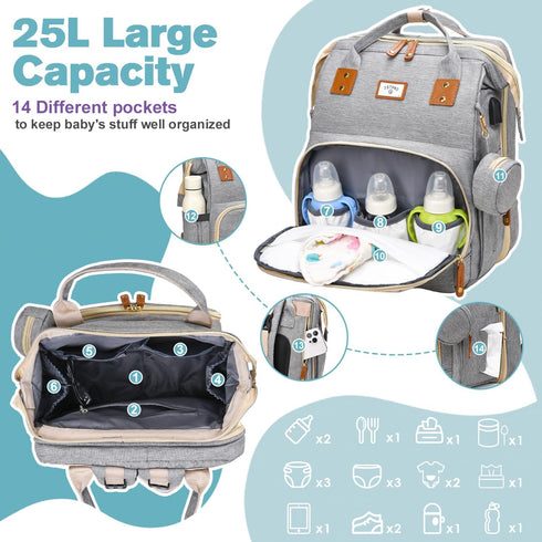 Backpack, JSTPRO Diaper Bag Large Waterproof Lightweight Diaper Bag with Changing Station, Insulated Pockets, USB Port
