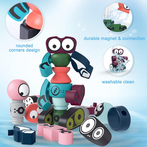 Gifts2U 35PCS Set Playset 3-6 Magnetic Robots, Magnetic Blocks for Kids with Storage Box, Stacking Robots Toy STEM