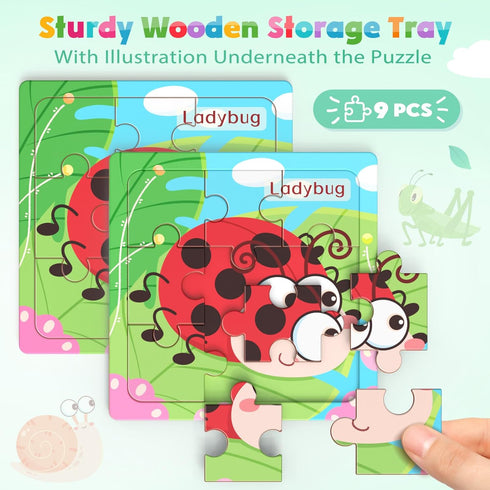 8 Pack Kids3-5, 9 Zeoddler Wooden Puzzles for Toddlers, Insect Animal Jigsaw Puzzles for Pieces Preschool Learning