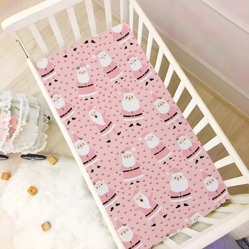 Mazeann 52" 28" 9" Christmas Pink Santa Crib Sheets Soft Breathable Fitted Baby Crib Sheets Mattress Cover for Girl